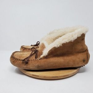 UGG Womens 10 Alena Suede Shearling Moccasin Fold Down Slipper Flat Shoe 1004806